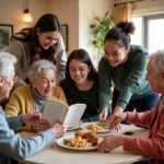 High school students volunteering at elderly care home showing empathy and engagement