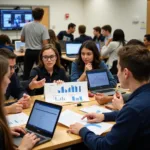 High school students working together on financial literacy project