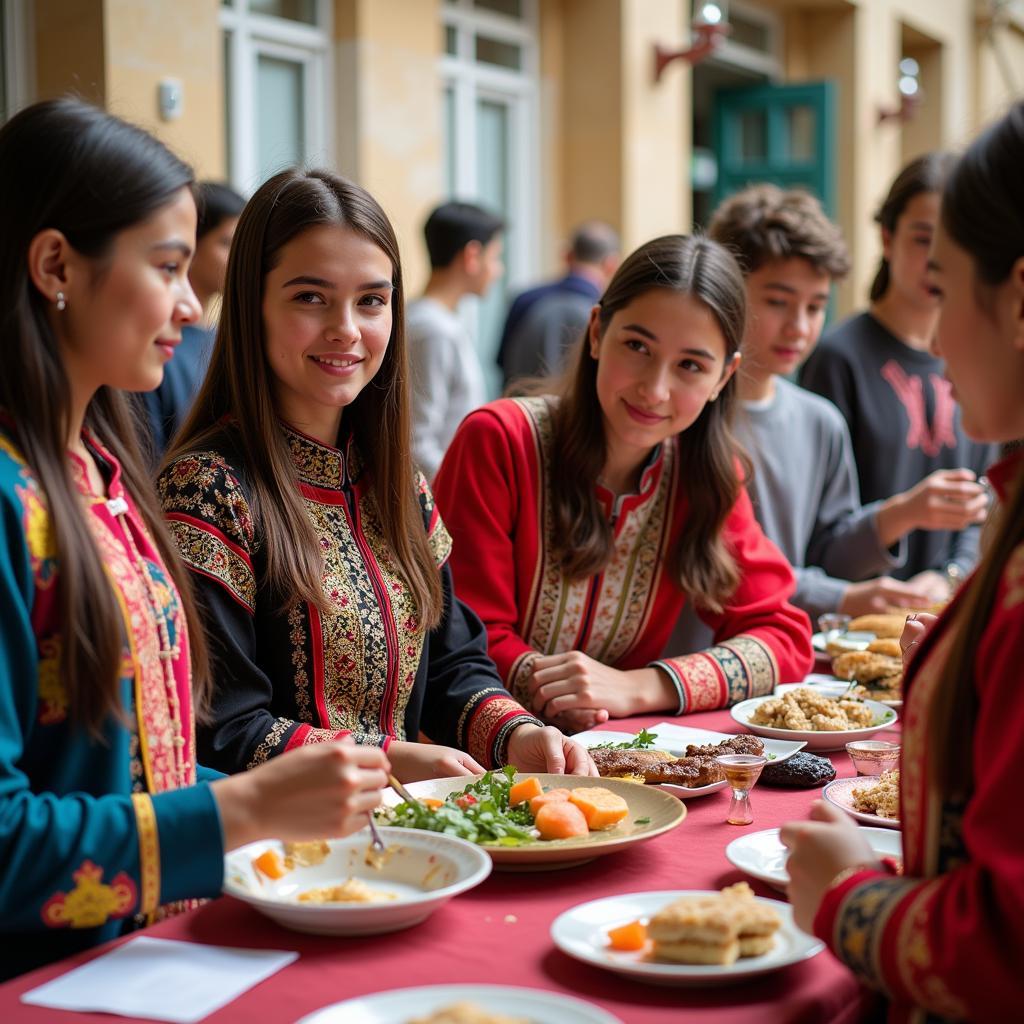 Students participating in cultural exchange activities
