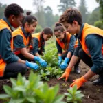 High school students participating in community service activity