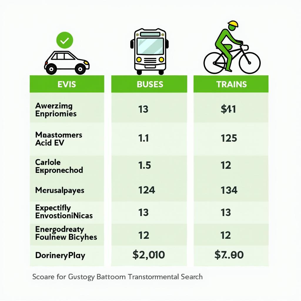 Various sustainable transportation solutions including electric vehicles and public transit