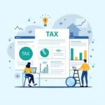 Tax deductions and investment concepts illustrated with financial charts and icons