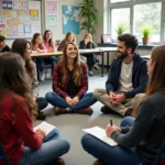 Students participating in empathy-building activities during class discussion