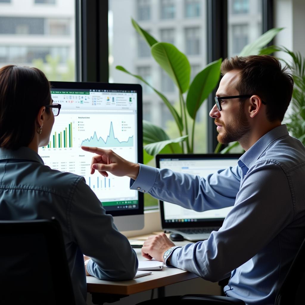 Professional teaching Excel skills to colleague in office