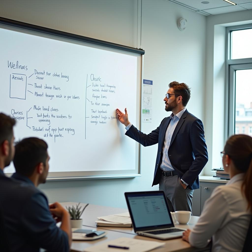 A professional teacher explaining concepts to students in classroom