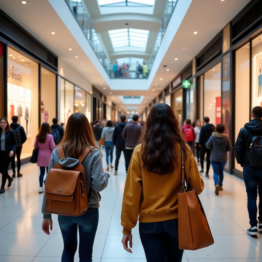Teenagers shopping influenced by advertisements in modern mall