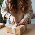A person carefully wrapping a beautifully chosen gift with elegant paper
