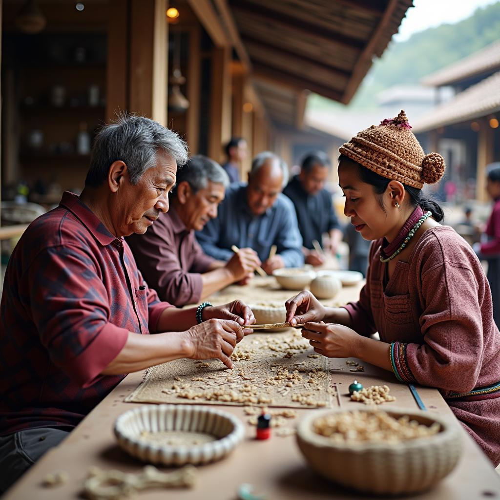Local artisans demonstrating traditional crafts to tourists