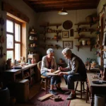 Traditional craftspeople teaching young community members ancient artistic techniques