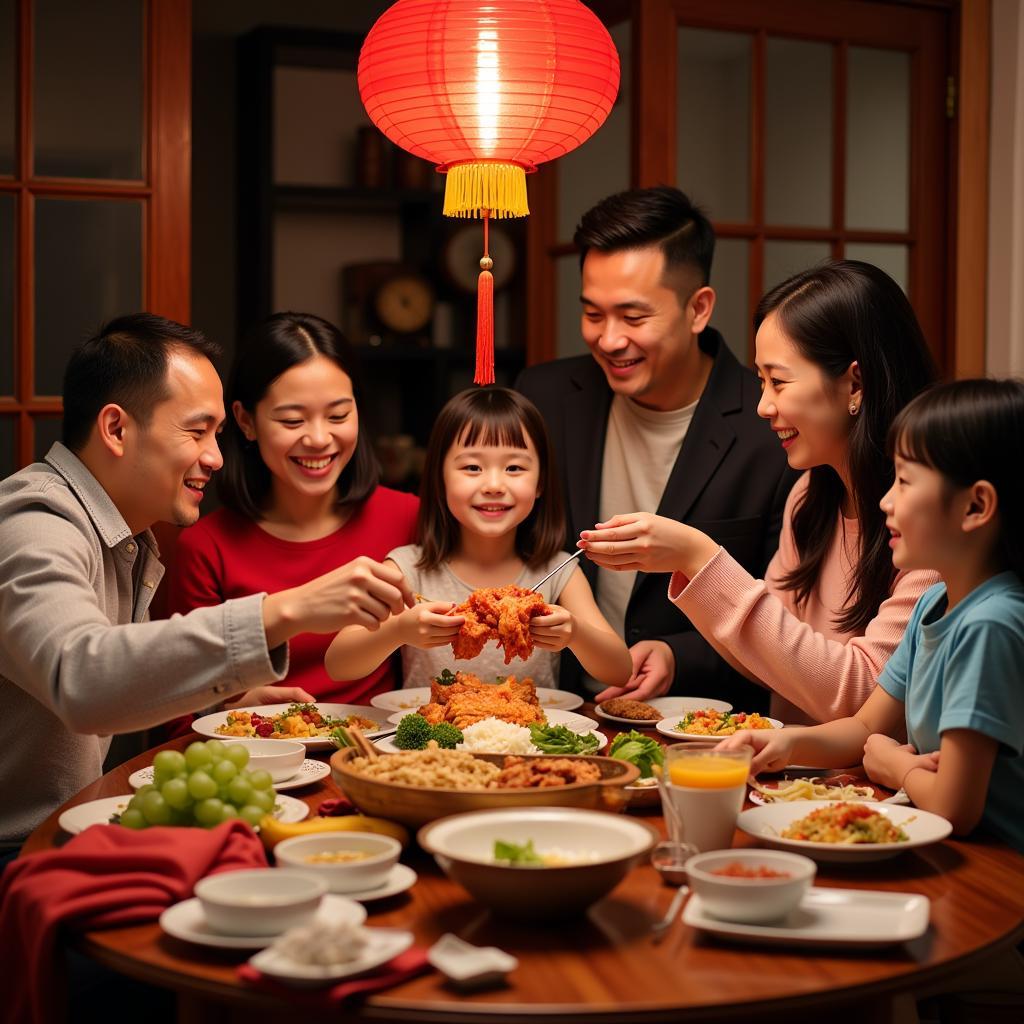 Vietnamese family celebrating traditional Lunar New Year festival