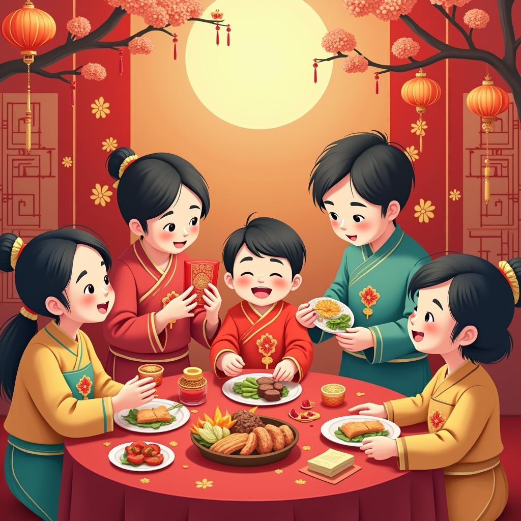 Vietnamese people celebrating traditional Lunar New Year festival