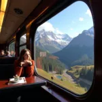 Scenic train journey through mountain landscapes with panoramic views