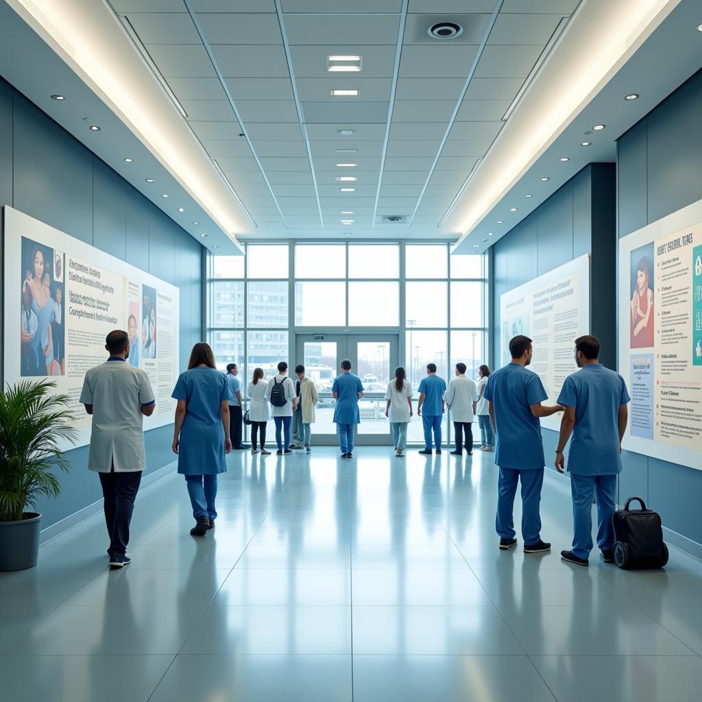 Universal healthcare debate illustrated in modern hospital setting