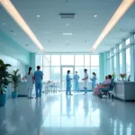 Universal healthcare debate showing modern hospital facilities