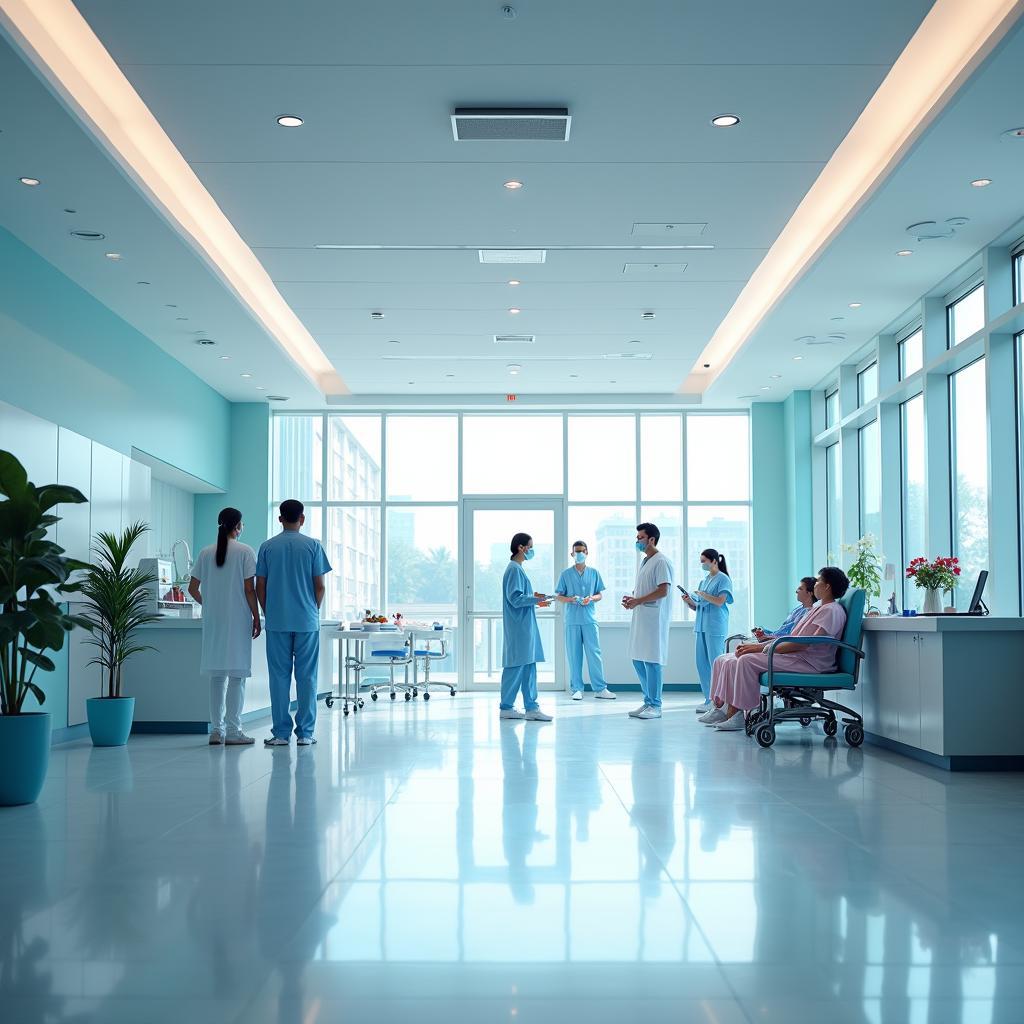 Universal healthcare debate showing modern hospital facilities