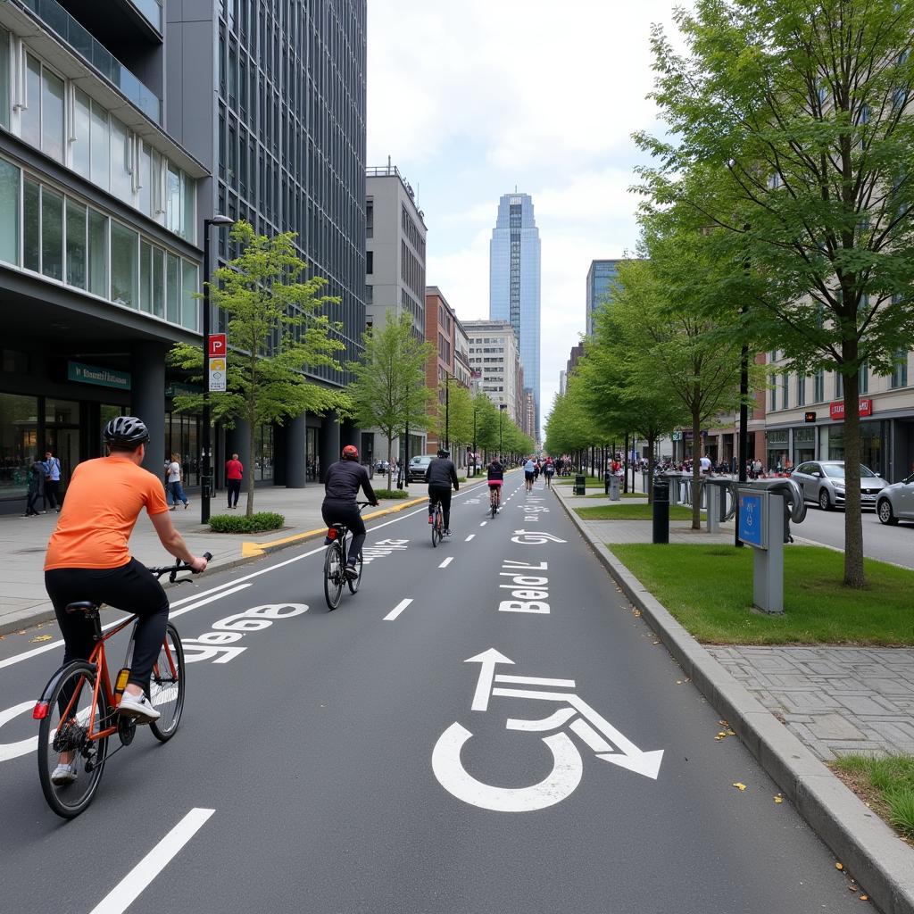 Modern urban cycling infrastructure with dedicated bike lanes