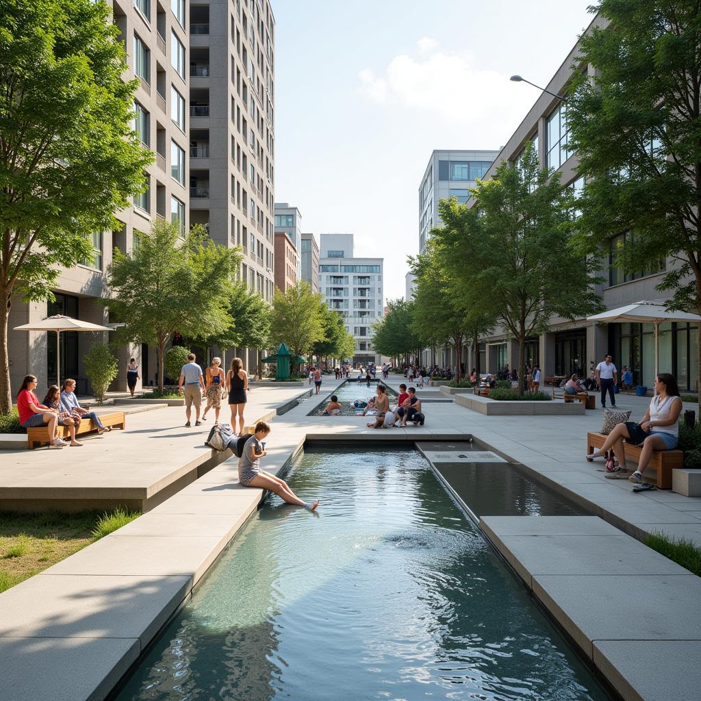 Modern urban space with diverse recreational facilities