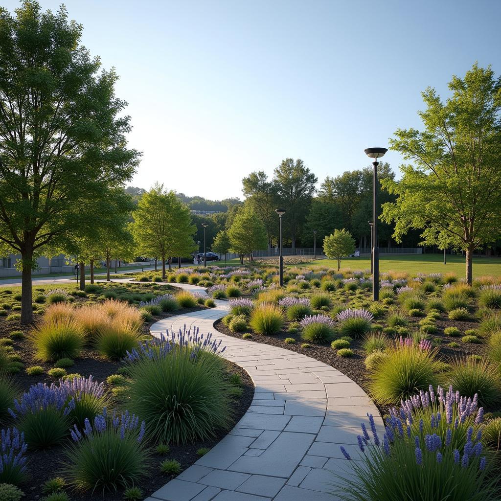 Modern urban park with sustainable features