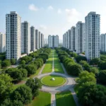Urban planning balancing green spaces with housing development