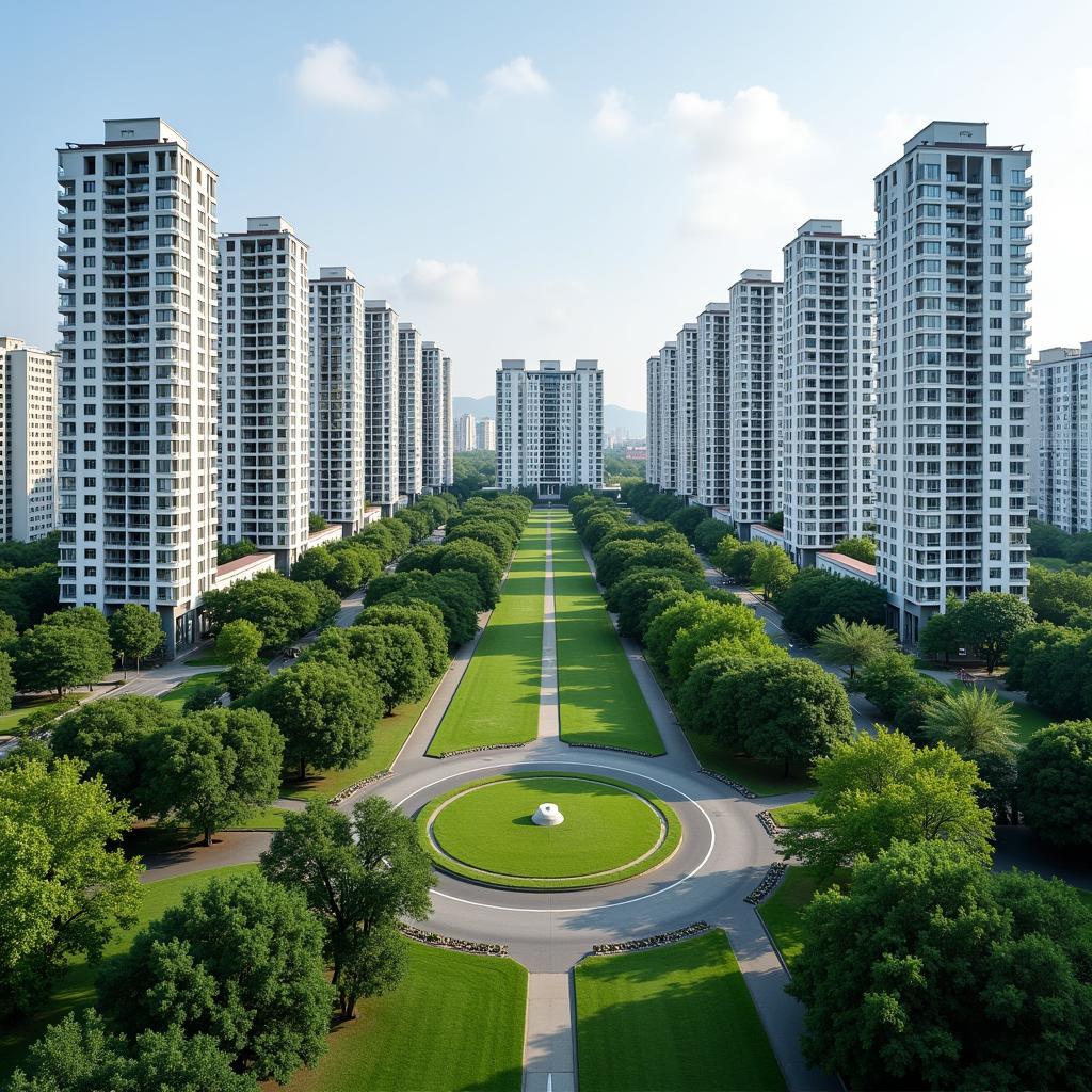 Urban planning balancing green spaces with housing development
