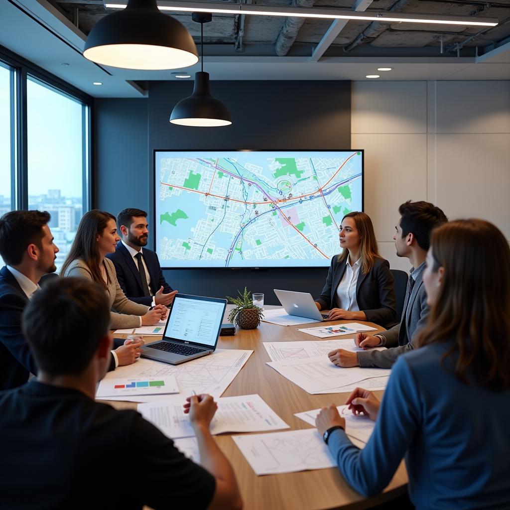 Urban planners discussing public transportation development strategies