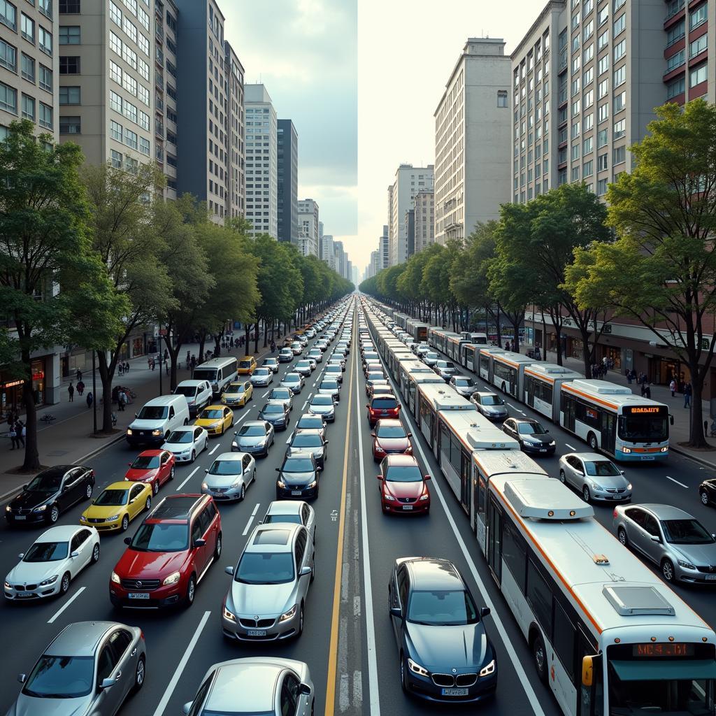 Comparison of public transport versus private vehicles in urban areas