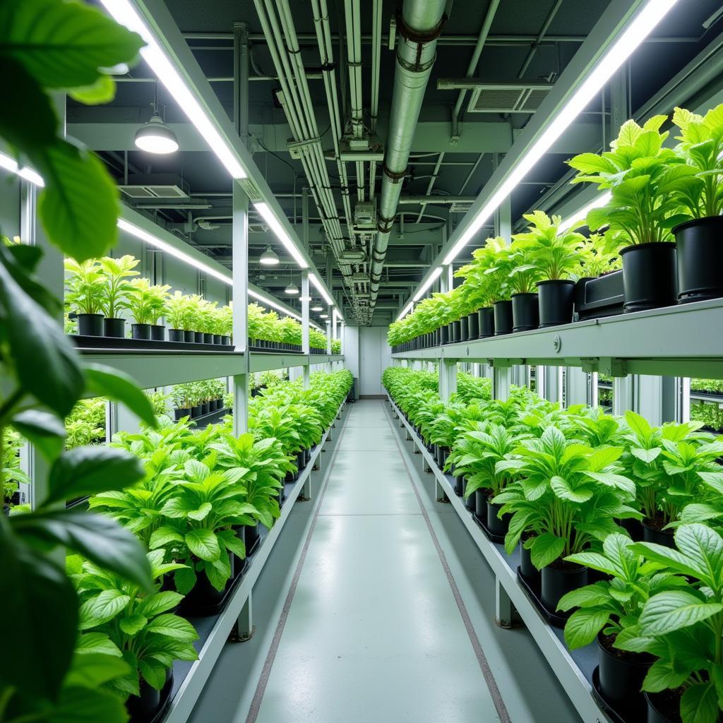 Advanced vertical farming systems demonstrating efficient urban food production