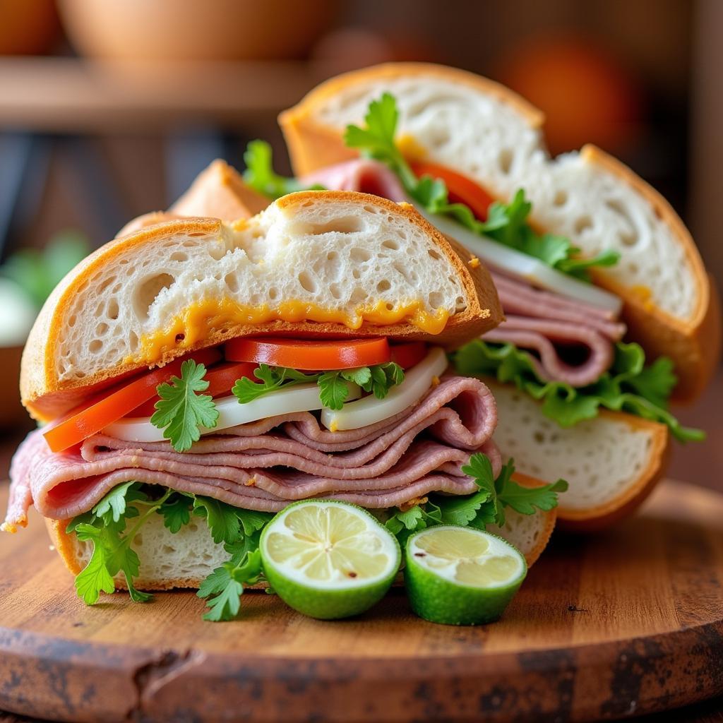 Fresh Vietnamese Banh Mi sandwich with traditional fillings