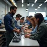 Students practicing technical skills in a modern vocational training facility