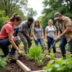 People from diverse backgrounds working together on community volunteer project