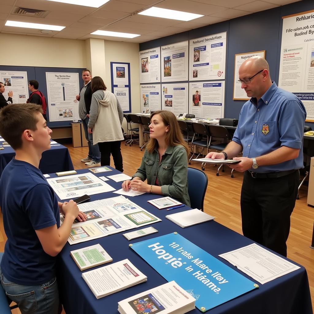 Voter education campaign showing information sessions and educational materials
