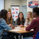 Young people participating in democratic discussion about voting age