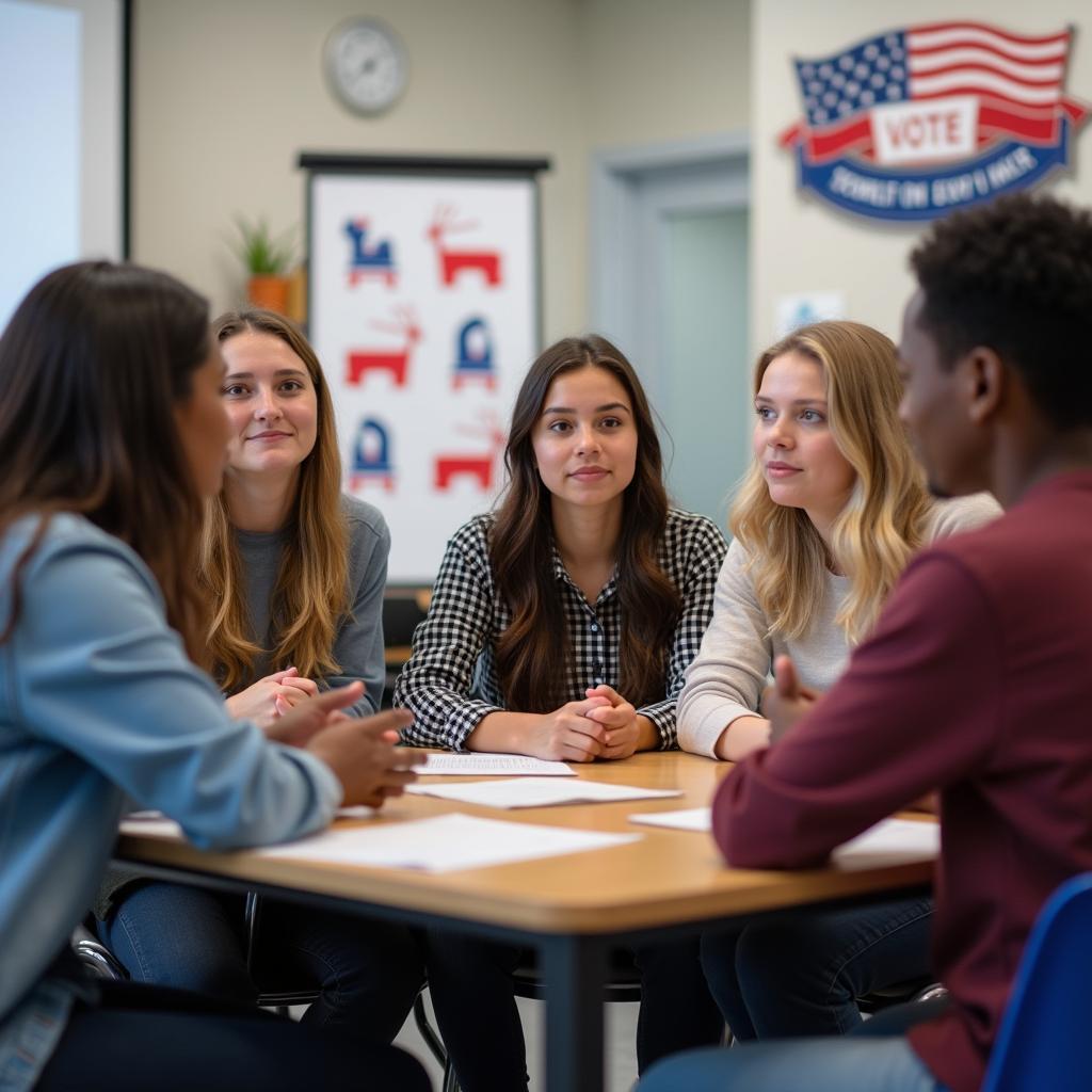 Young people participating in democratic discussion about voting age