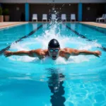 Professional swimmer practicing in Olympic pool