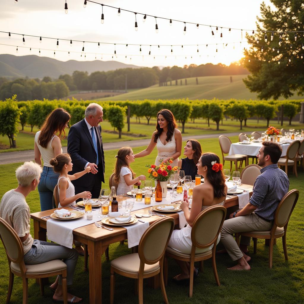 Family celebrating 25th wedding anniversary at vineyard