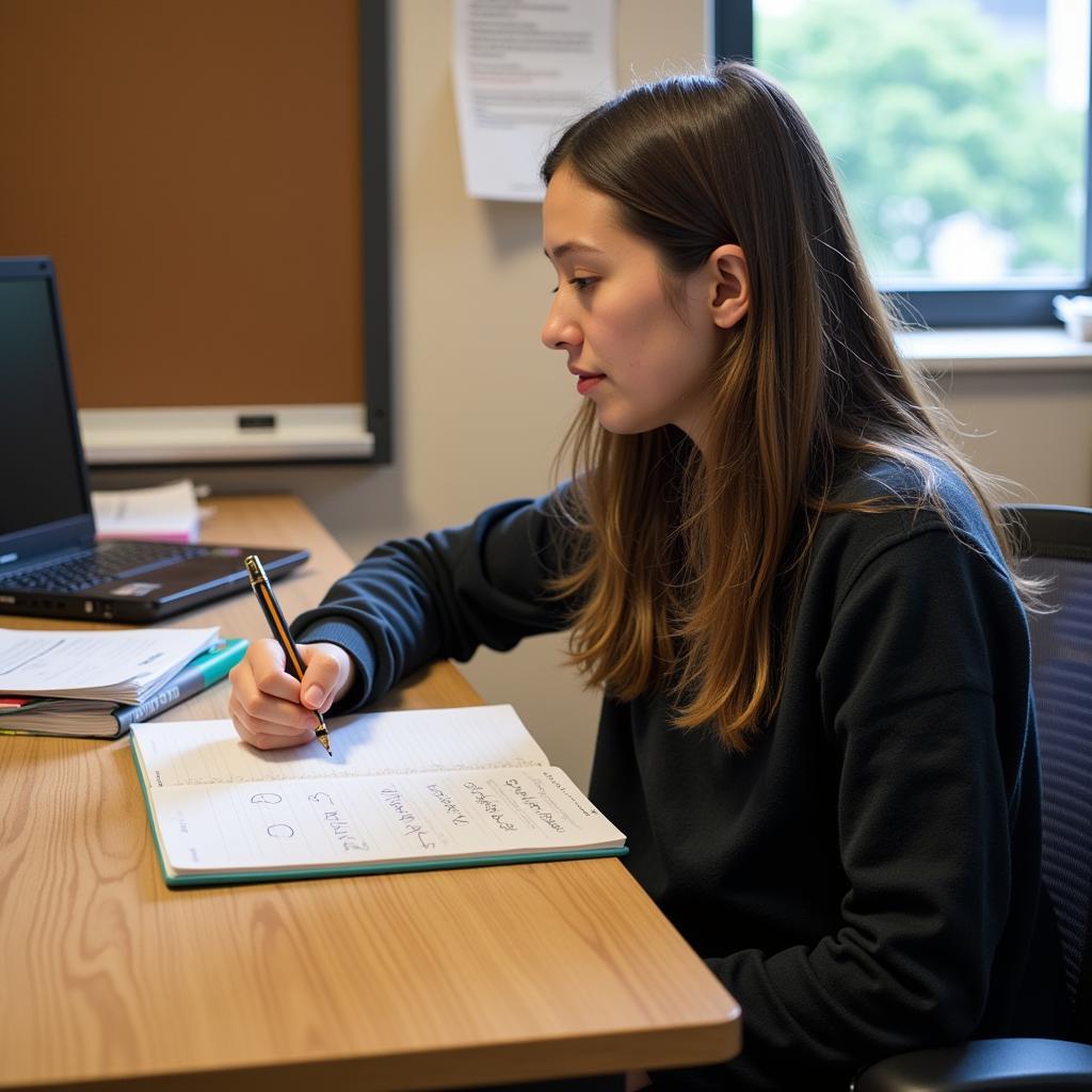 IELTS candidate preparing notes for speaking test wildlife encounter topic