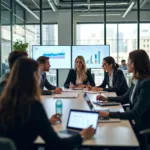 Professional workers in modern office discussing work hour regulations