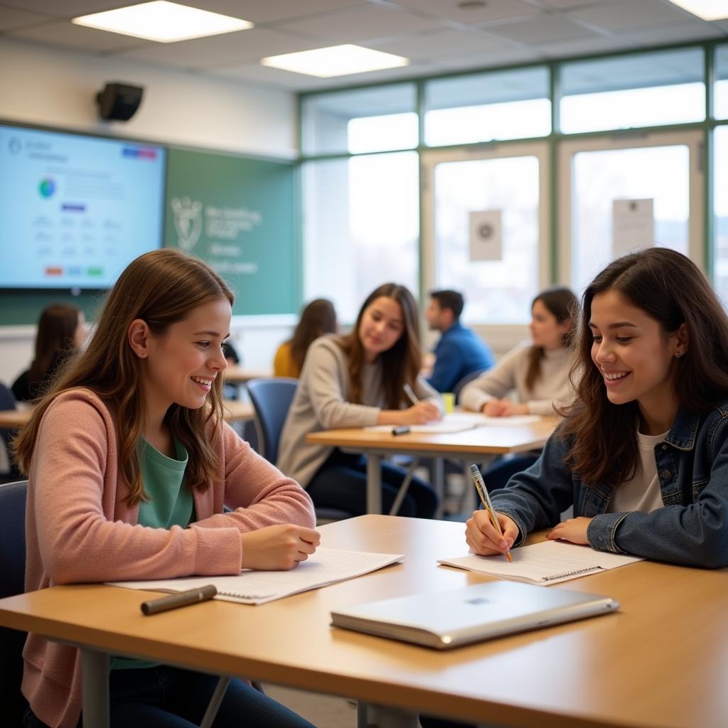 Students studying in a modern classroom environment during year-round school program