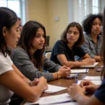 Young people participating in local community meeting