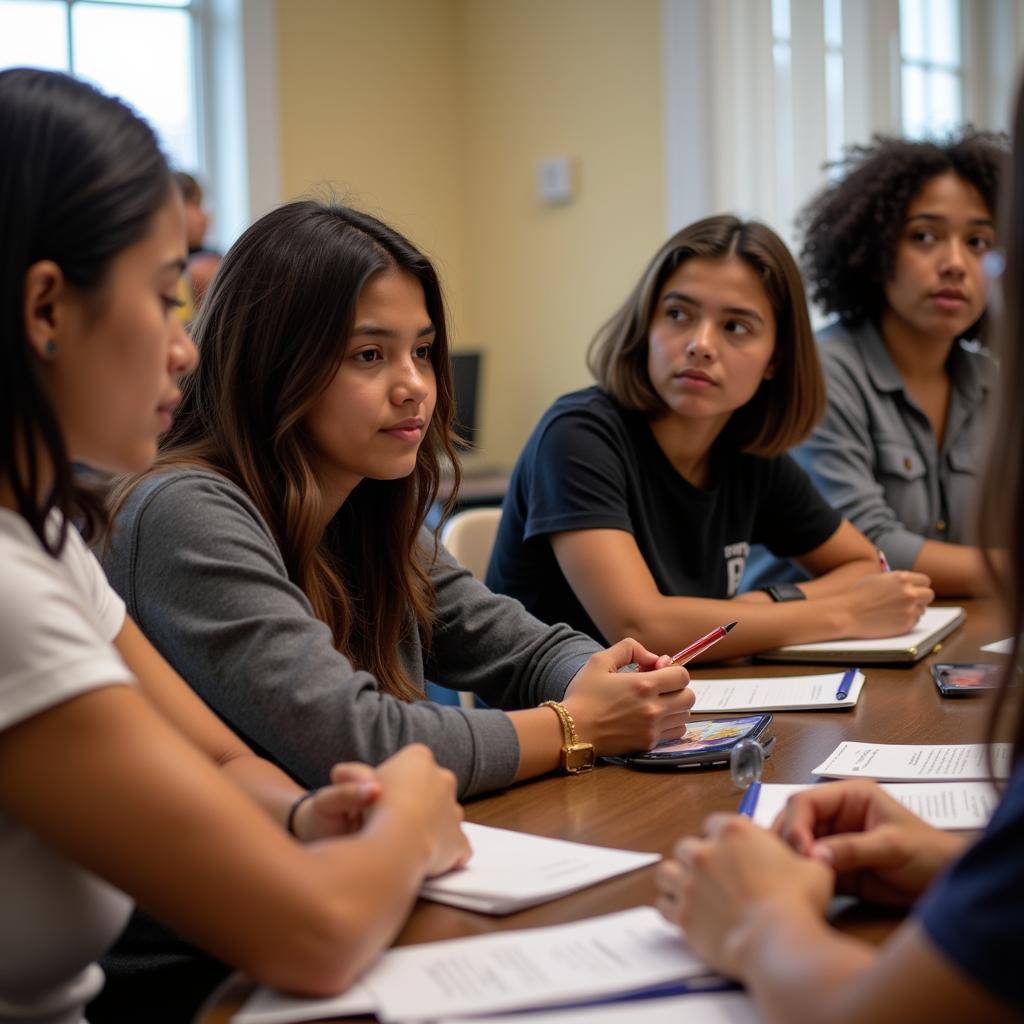 Young people participating in local community meeting