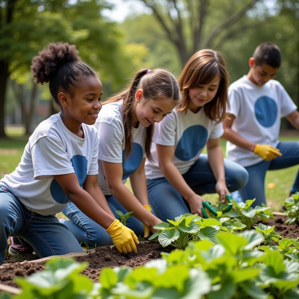 Young volunteers working on community service project