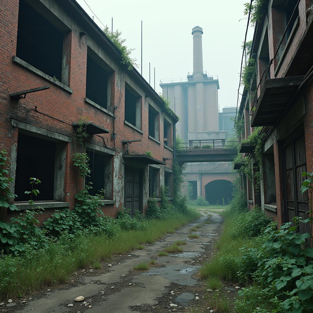 Abandoned industrial factories in decay, highlighting urban blight and the urgent need for city redevelopment.