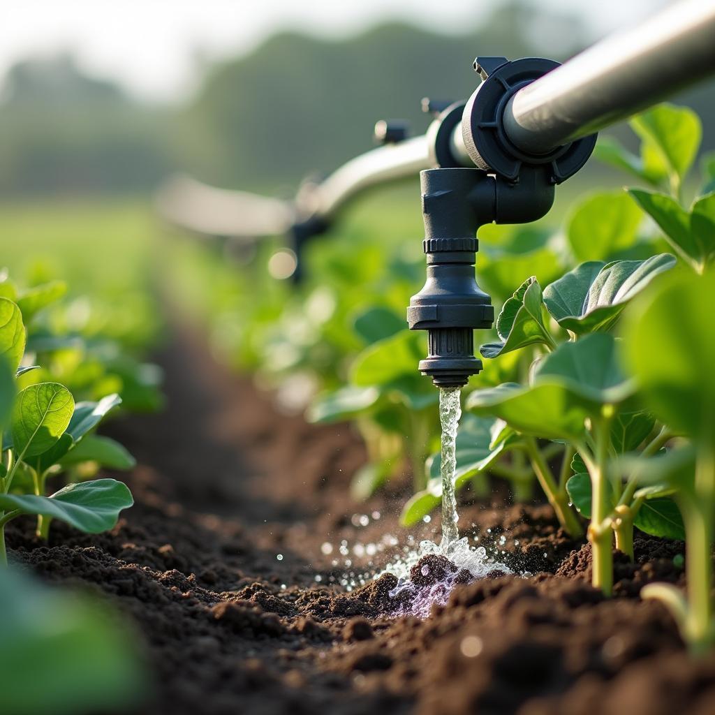 Modern advanced drip irrigation system in an agricultural field demonstrating efficient water use and conservation techniques.