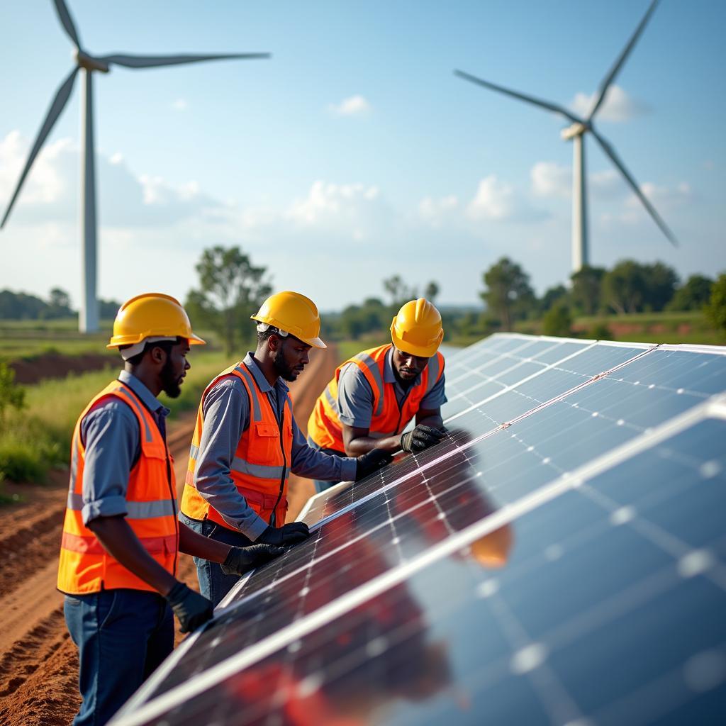 Multinational corporation implementing advanced green technology in a developing nation for sustainable environmental practices.