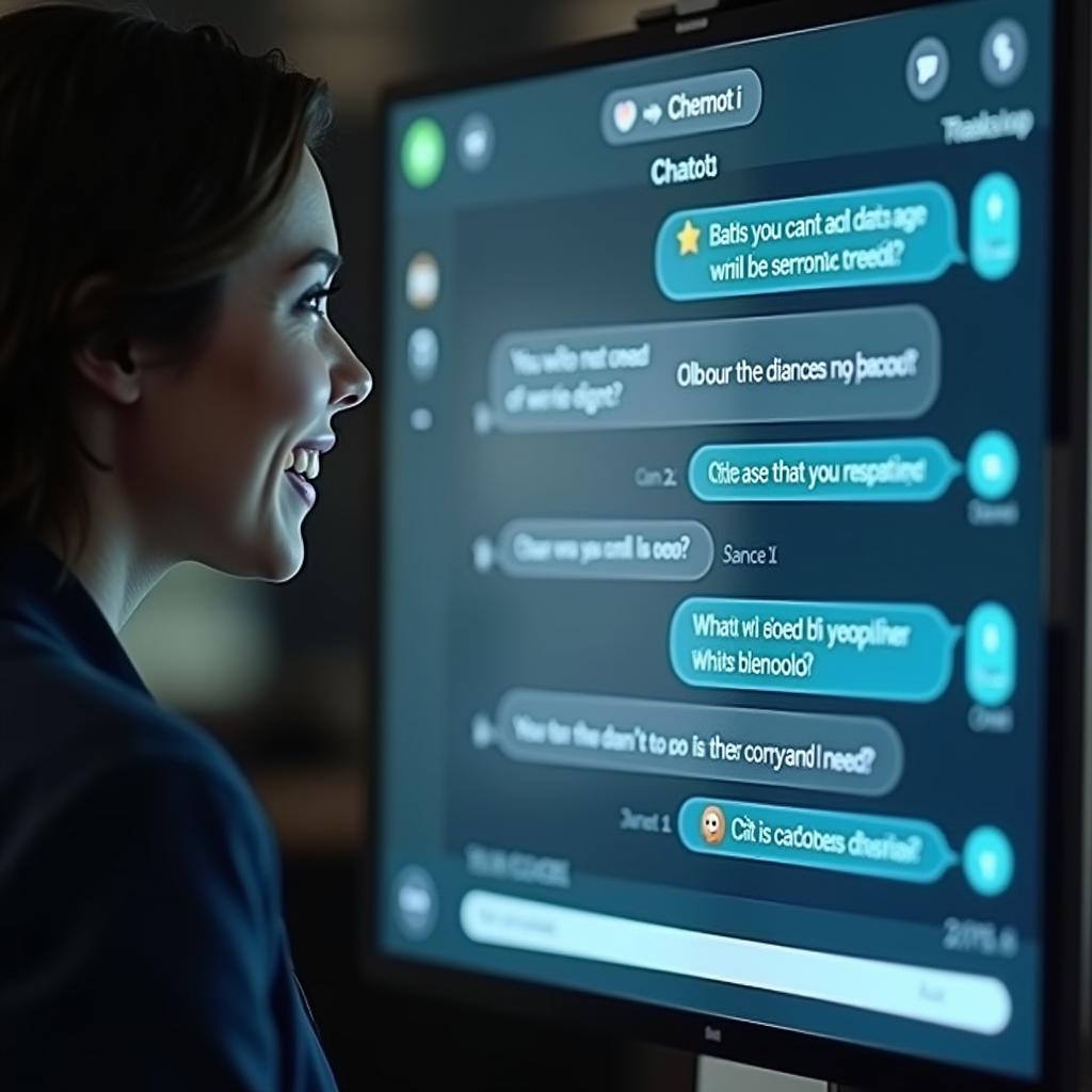 Person engaging with an intelligent AI chatbot on a screen, depicting evolving human-machine communication dynamics.