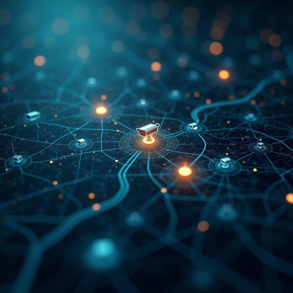 AI algorithms processing vast data for crime detection and AI-powered surveillance systems monitoring public safety.