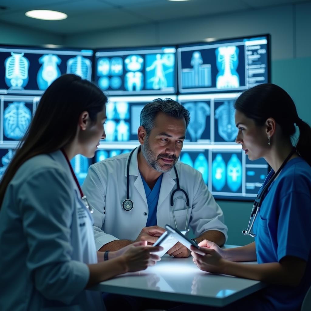 Healthcare professionals collaborating with AI systems