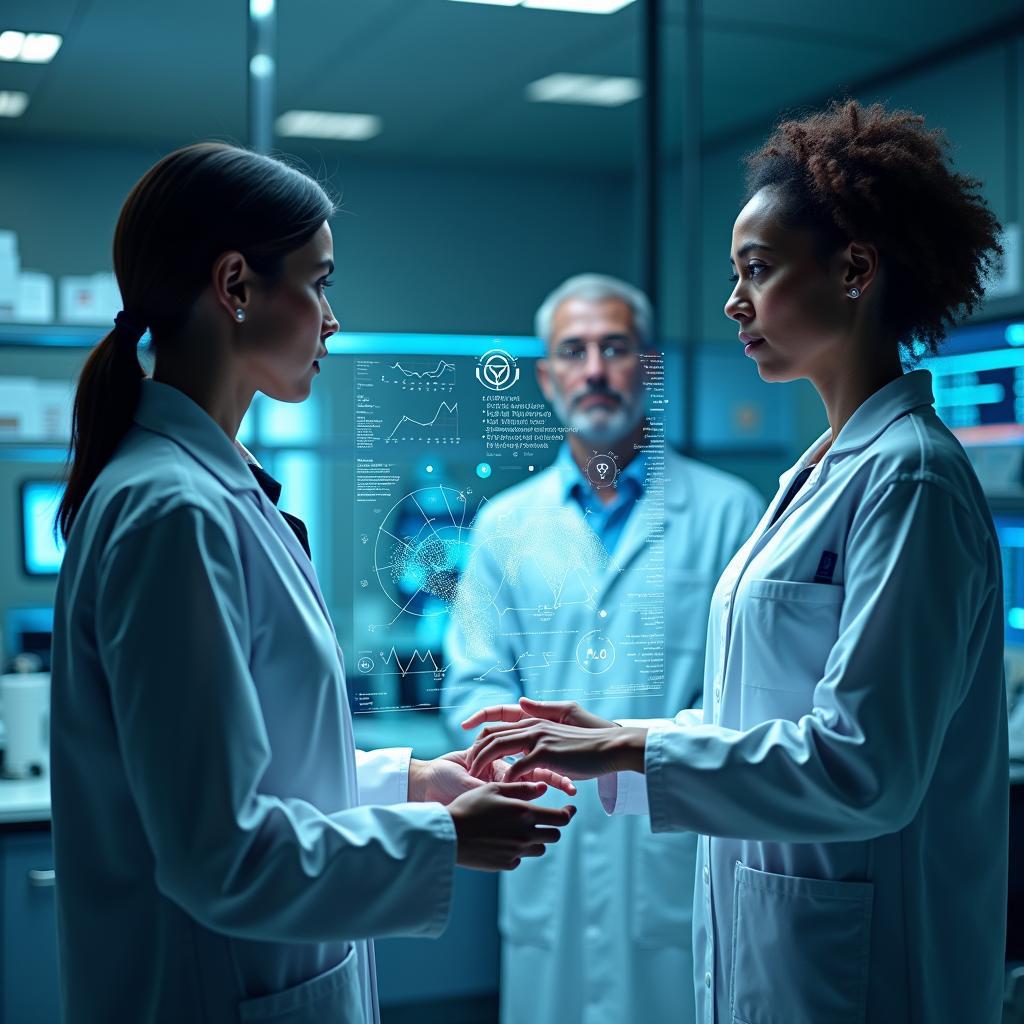 AI augmenting human capabilities, enabling medical professionals to make informed decisions for advanced healthcare synergy.