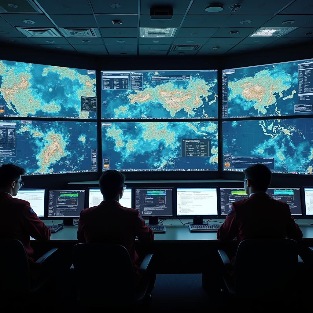 AI-powered disaster response system showing real-time data analysis and emergency coordination