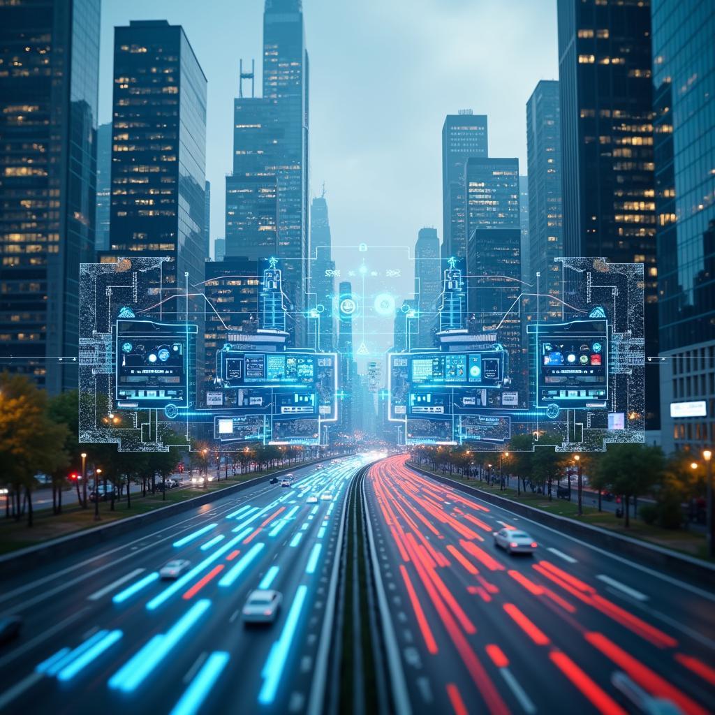 AI and modern urban planning showing smart city development
